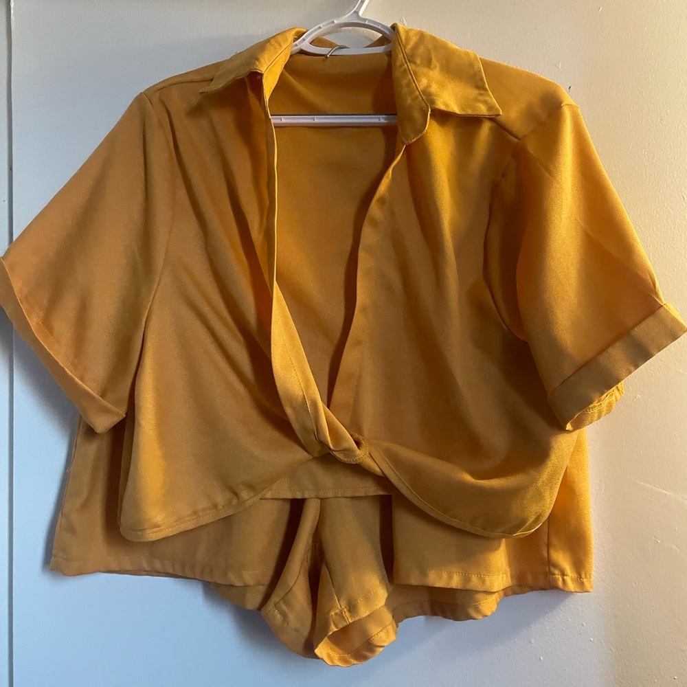 Mustard Yellow Short Sleeve Blouse and Shorts Set
